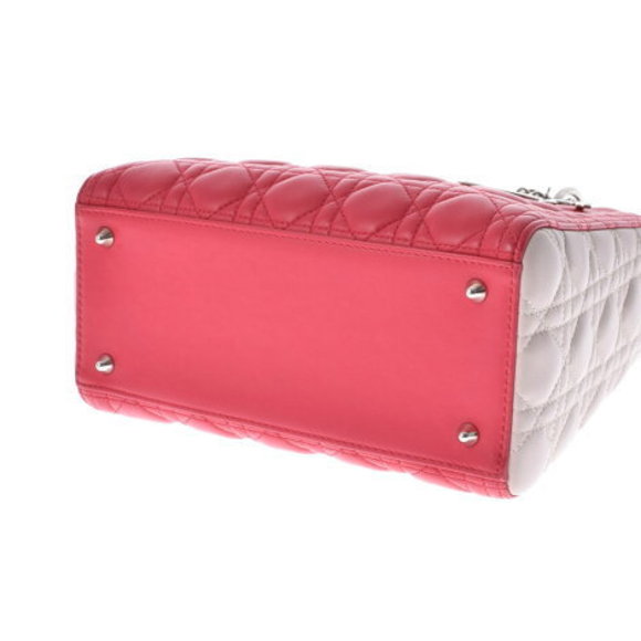 CHRISTIAN DIOR Lady Cannage Bicolor Beige Red Lambskin Handbag - Picture 5 of 12